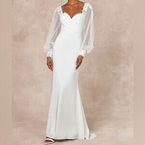 Lulus Timeless Adoration White Embroidered Bishop Sleeve Maxi Dress Womens Sz XL
